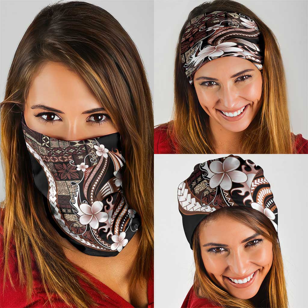 Samoa Siapo Tribal Pattern Neck Gaiter Brown Polynesian Plumeria Tapa Motif