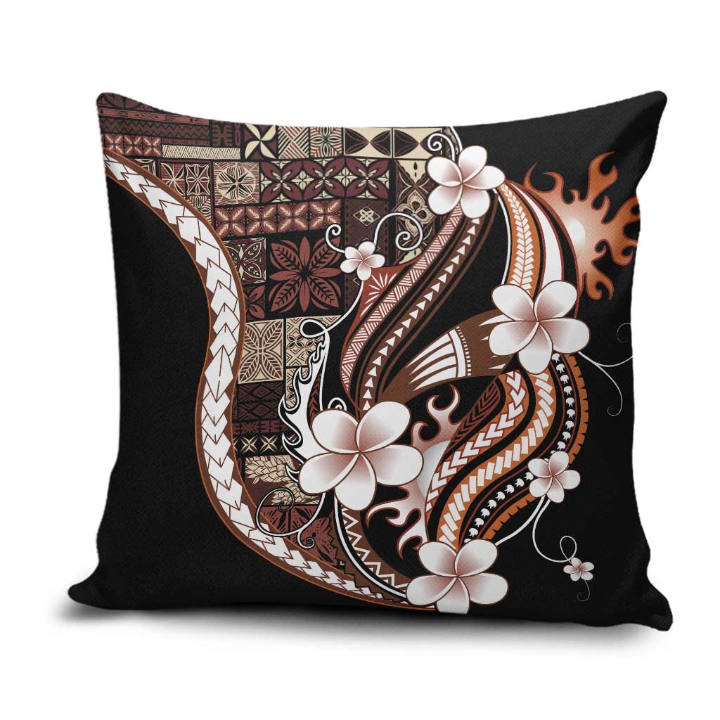 Samoa Siapo Tribal Pattern Pillow Cover Brown Polynesian Plumeria Tapa Motif