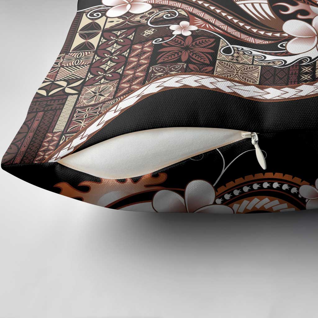 Samoa Siapo Tribal Pattern Pillow Cover Brown Polynesian Plumeria Tapa Motif