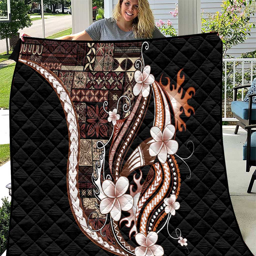 Samoa Siapo Tribal Pattern Quilt Brown Polynesian Plumeria Tapa Motif