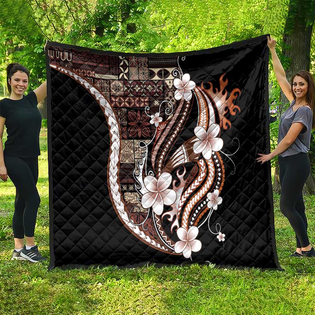 Samoa Siapo Tribal Pattern Quilt Brown Polynesian Plumeria Tapa Motif