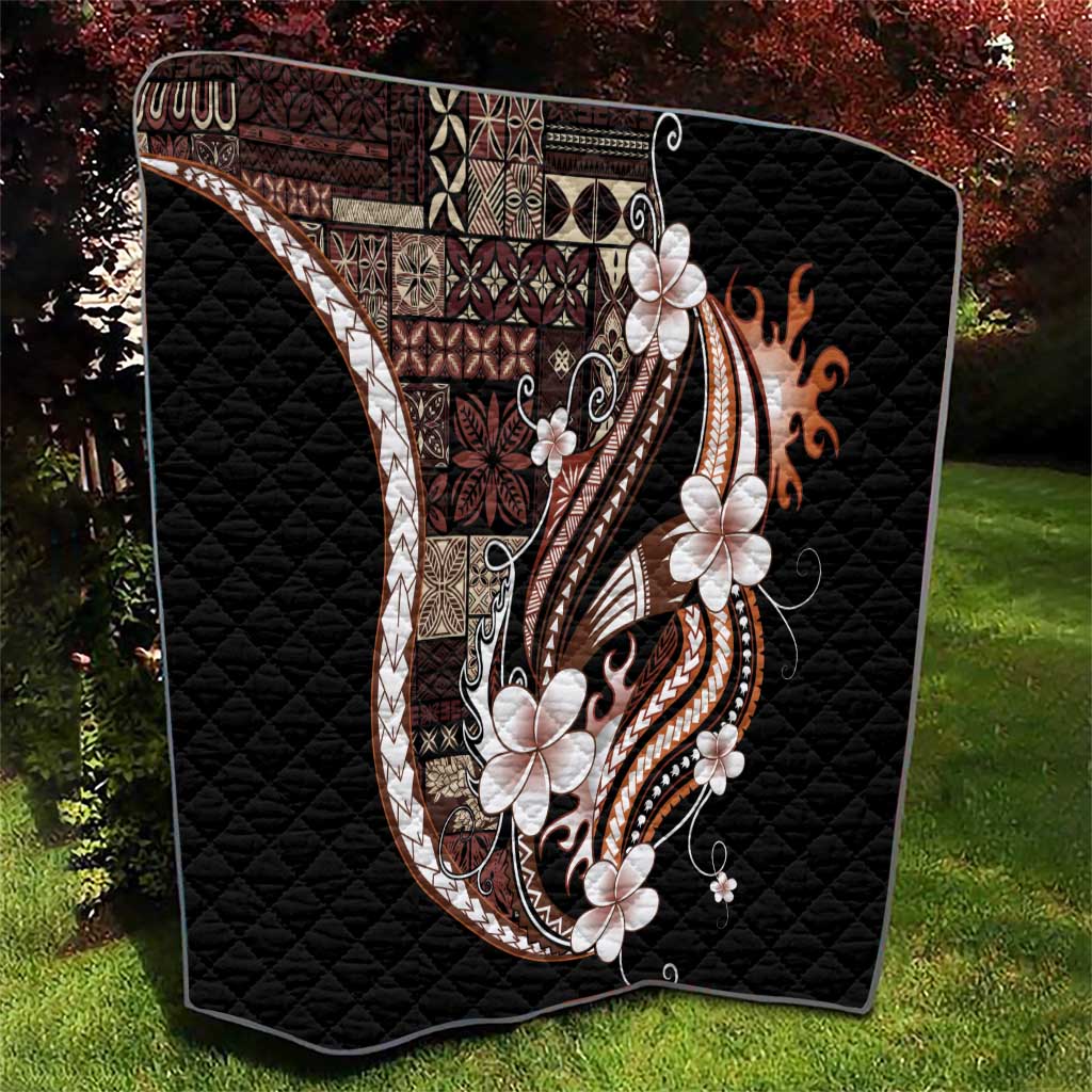 Samoa Siapo Tribal Pattern Quilt Brown Polynesian Plumeria Tapa Motif