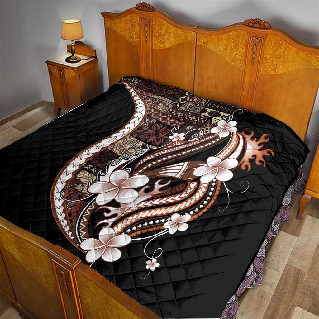 Samoa Siapo Tribal Pattern Quilt Brown Polynesian Plumeria Tapa Motif