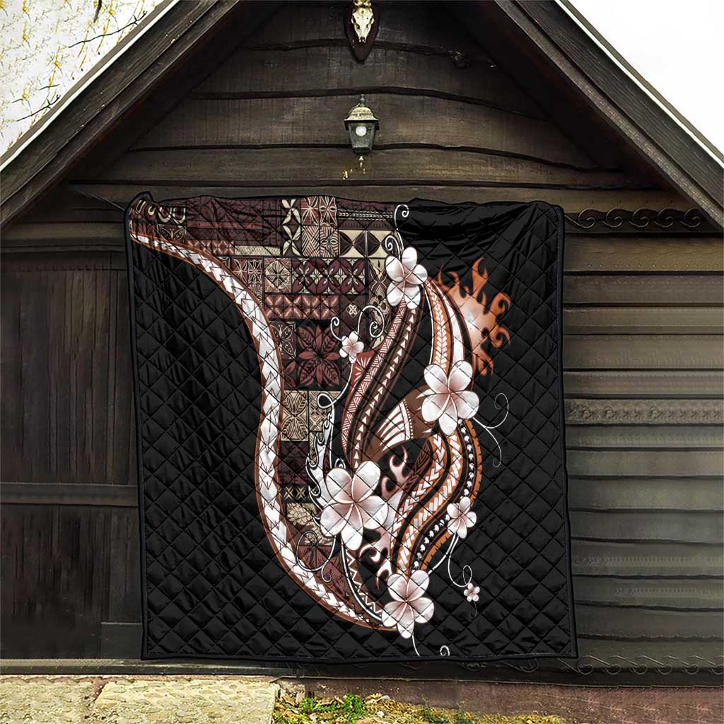 Samoa Siapo Tribal Pattern Quilt Brown Polynesian Plumeria Tapa Motif