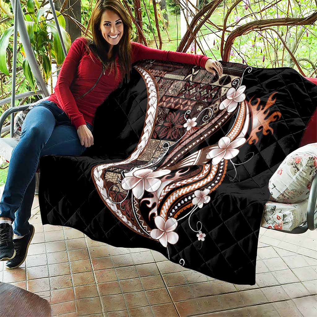 Samoa Siapo Tribal Pattern Quilt Brown Polynesian Plumeria Tapa Motif
