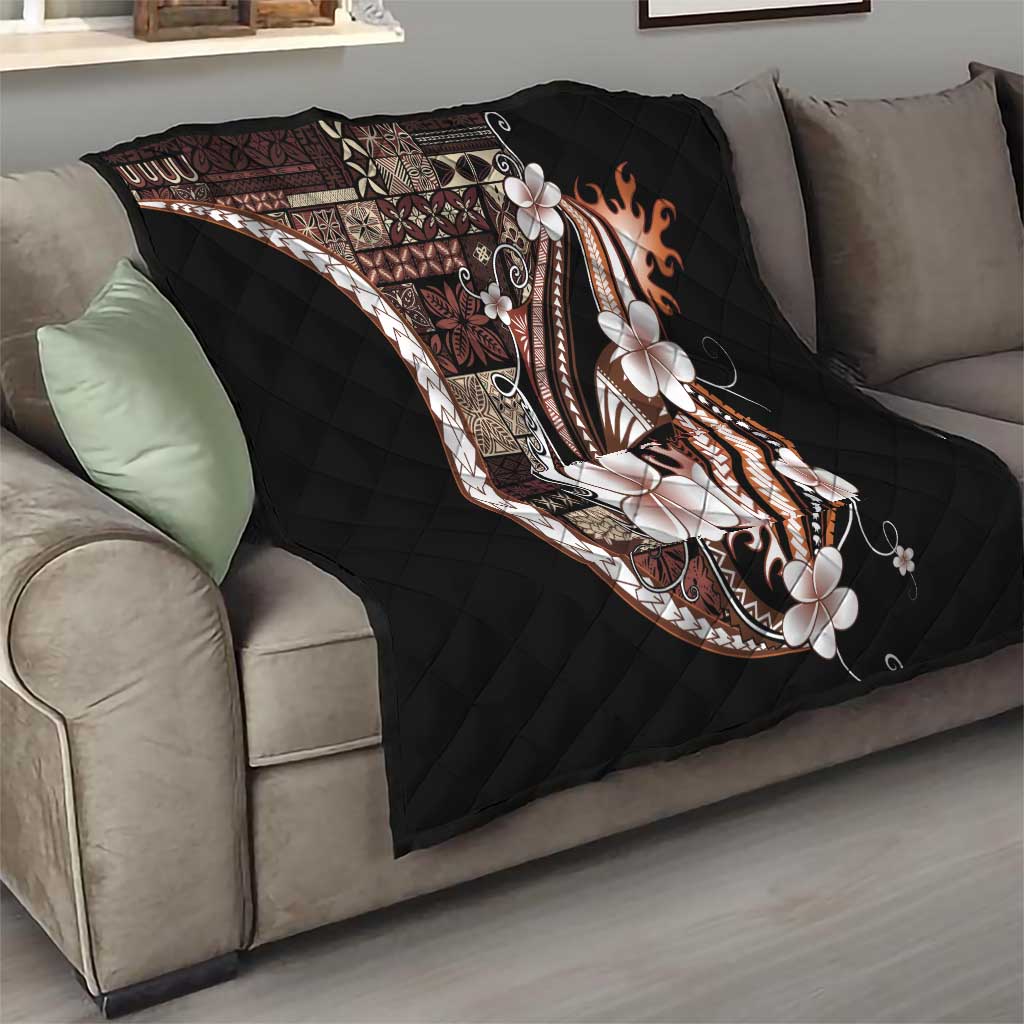 Samoa Siapo Tribal Pattern Quilt Brown Polynesian Plumeria Tapa Motif