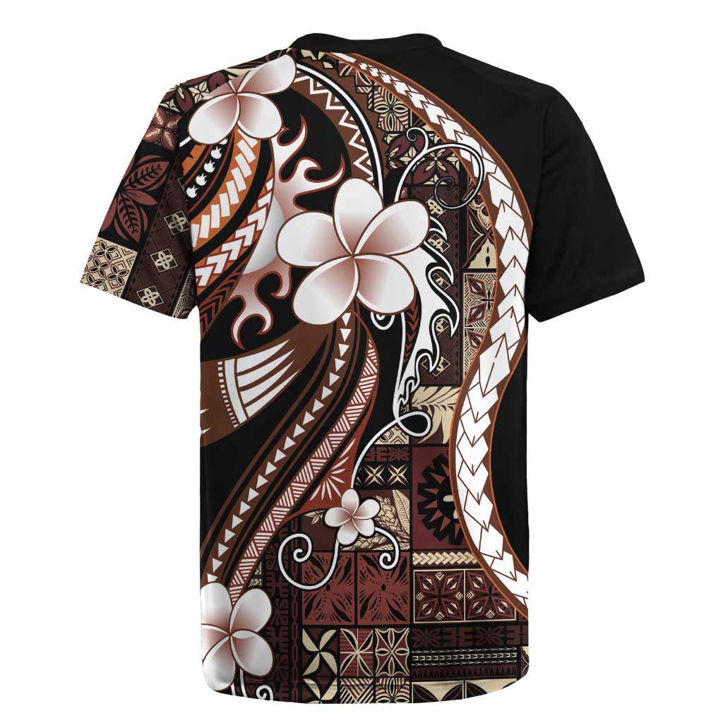 Samoa Siapo Tribal Pattern Rugby Jersey Brown Polynesian Plumeria Tapa Motif