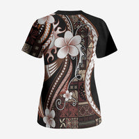 Samoa Siapo Tribal Pattern Scrub Top Brown Polynesian Plumeria Tapa Motif