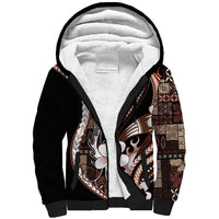 Samoa Siapo Tribal Pattern Sherpa Hoodie Brown Polynesian Plumeria Tapa Motif