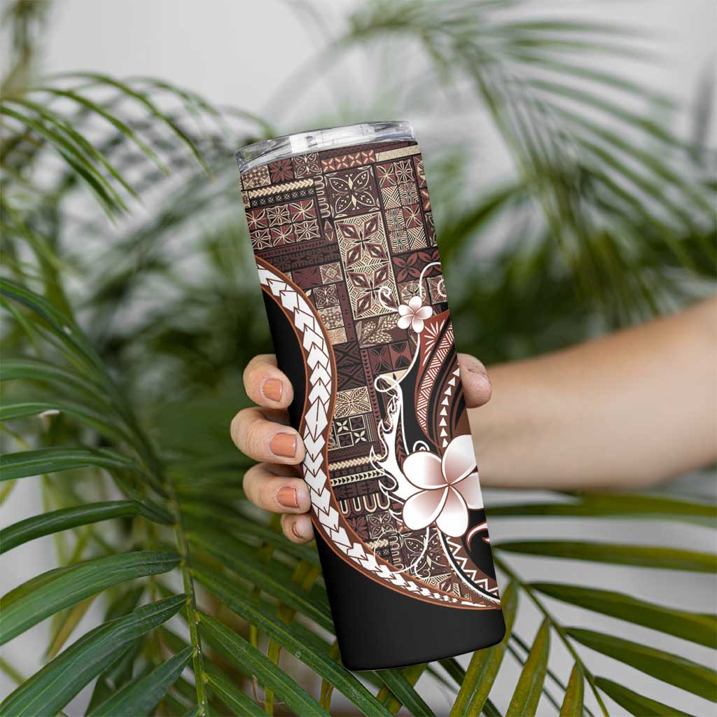 Samoa Siapo Tribal Pattern Skinny Tumbler Brown Polynesian Plumeria Tapa Motif LT9 - Polynesian Pride