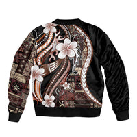 Samoa Siapo Tribal Pattern Sleeve Zip Bomber Jacket Brown Polynesian Plumeria Tapa Motif LT9 - Polynesian Pride