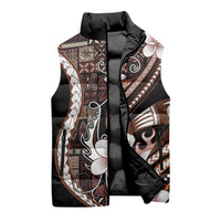 Samoa Siapo Tribal Pattern Sleeveless Puffer Jacket Brown Polynesian Plumeria Tapa Motif