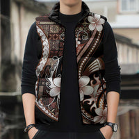 Samoa Siapo Tribal Pattern Sleeveless Puffer Jacket Brown Polynesian Plumeria Tapa Motif