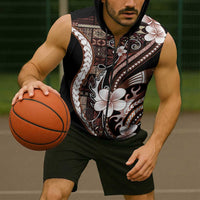 Samoa Siapo Tribal Pattern Sleeveless Zip Hoodie Brown Polynesian Plumeria Tapa Motif