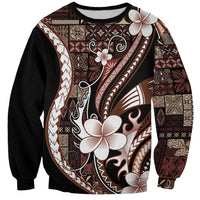 Samoa Siapo Tribal Pattern Sweatshirt Brown Polynesian Plumeria Tapa Motif