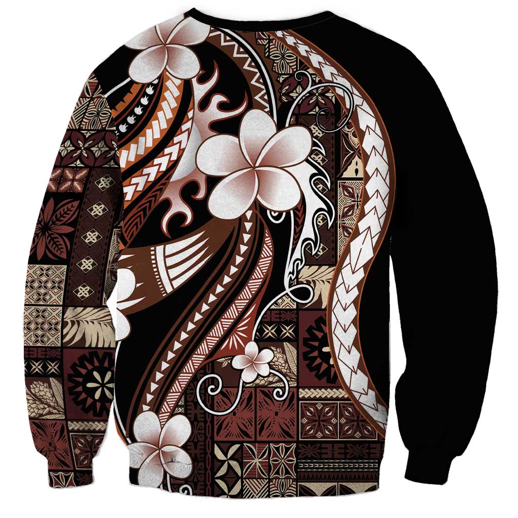 Samoa Siapo Tribal Pattern Sweatshirt Brown Polynesian Plumeria Tapa Motif