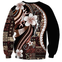 Samoa Siapo Tribal Pattern Sweatshirt Brown Polynesian Plumeria Tapa Motif