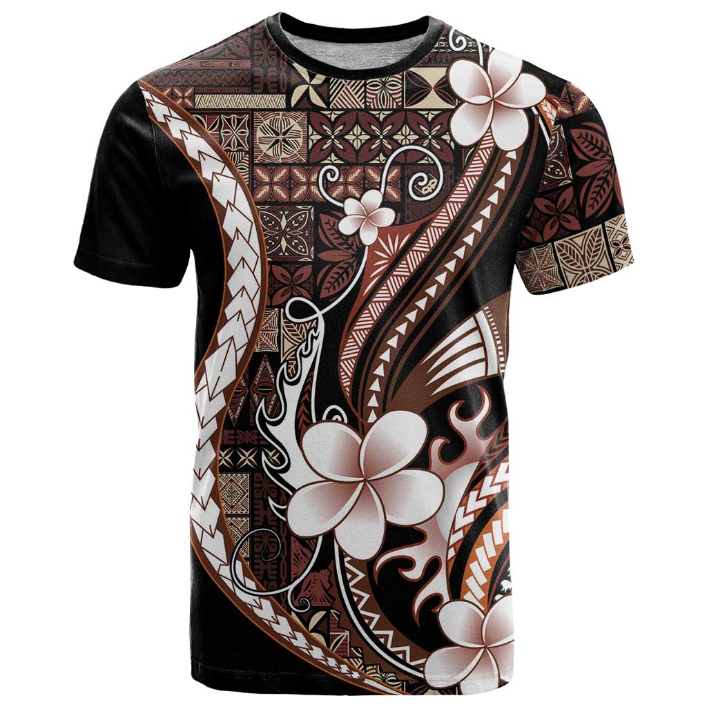 Samoa Siapo Tribal Pattern T Shirt Brown Polynesian Plumeria Tapa Motif
