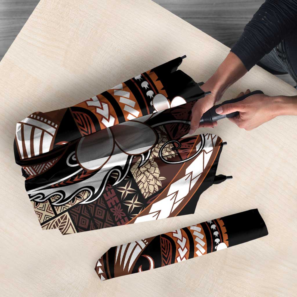 Samoa Siapo Tribal Pattern Umbrella Brown Polynesian Plumeria Tapa Motif LT9 - Polynesian Pride