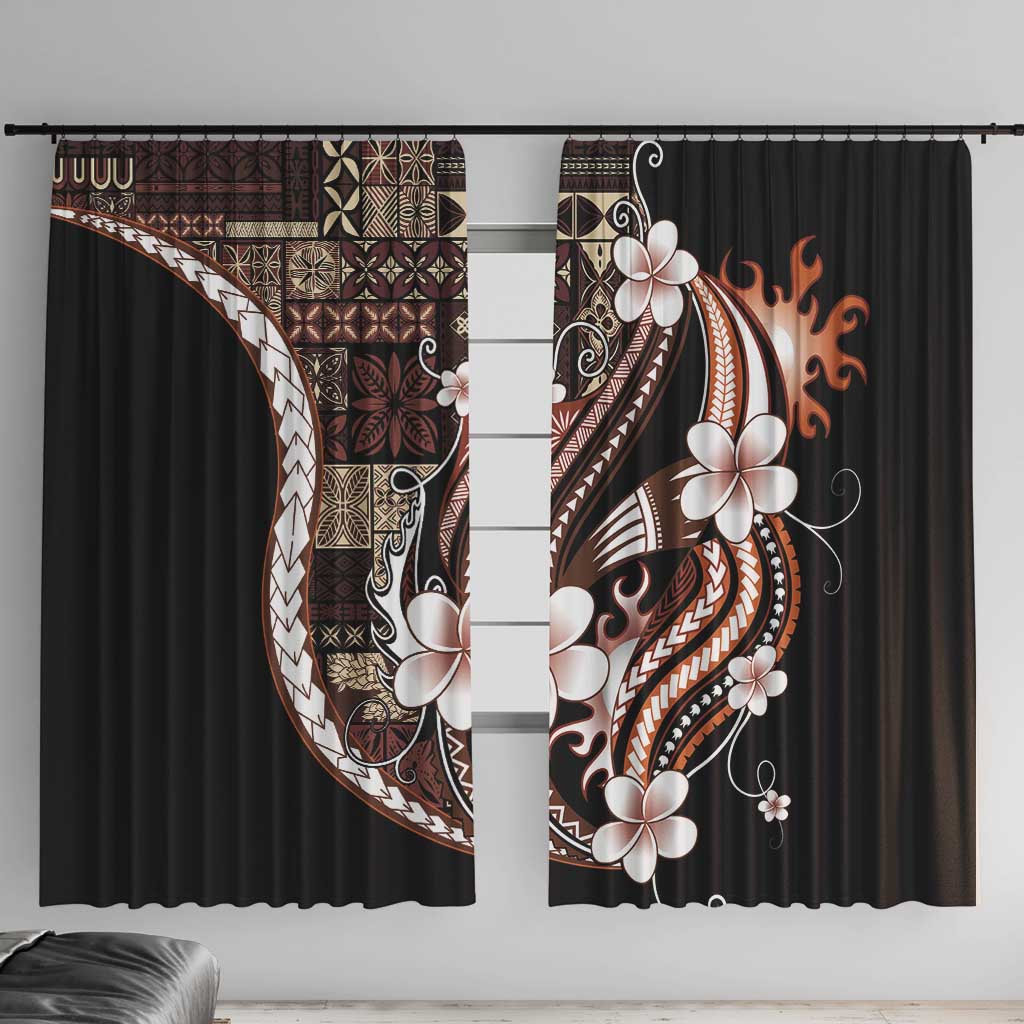 Samoa Siapo Tribal Pattern Window Curtain Brown Polynesian Plumeria Tapa Motif
