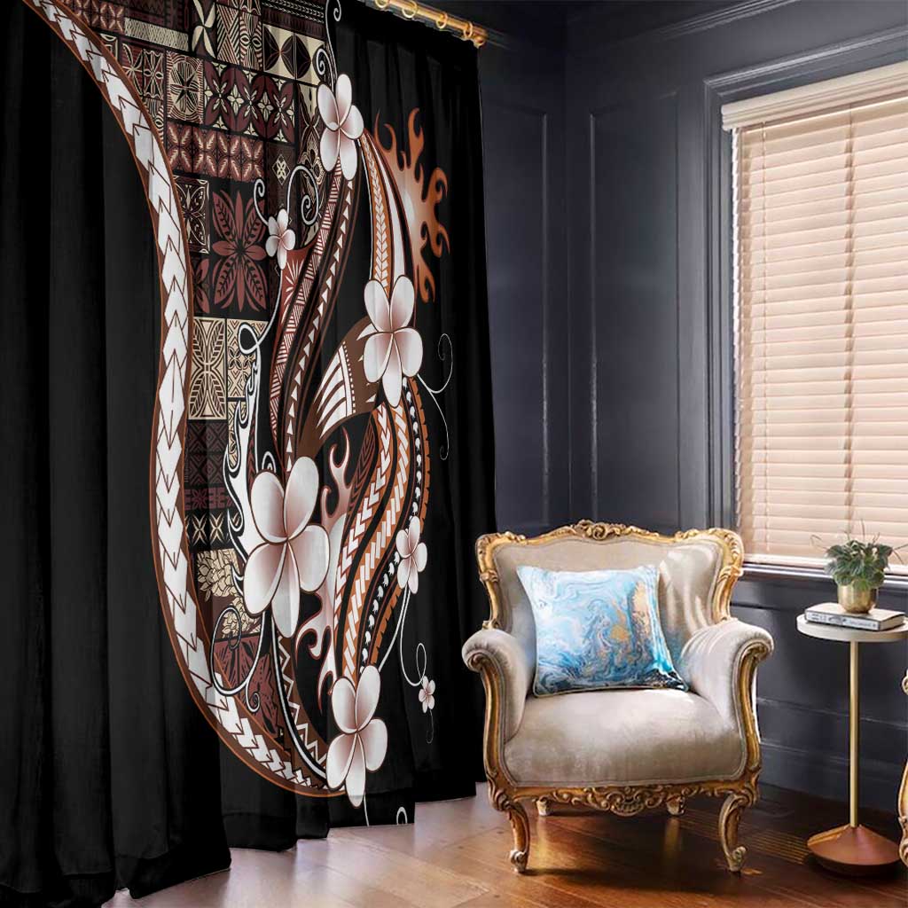 Samoa Siapo Tribal Pattern Window Curtain Brown Polynesian Plumeria Tapa Motif