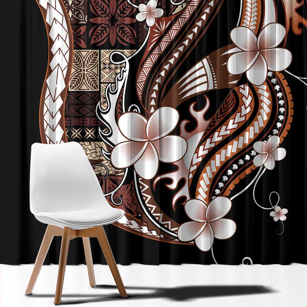 Samoa Siapo Tribal Pattern Window Curtain Brown Polynesian Plumeria Tapa Motif
