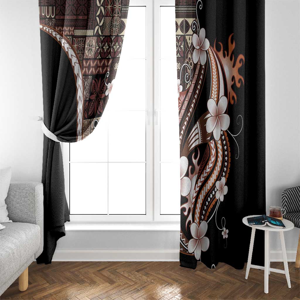 Samoa Siapo Tribal Pattern Window Curtain Brown Polynesian Plumeria Tapa Motif