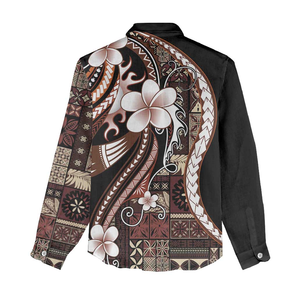 Samoa Siapo Tribal Pattern Women Casual Shirt Brown Polynesian Plumeria Tapa Motif
