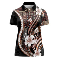 Samoa Siapo Tribal Pattern Women Polo Shirt Brown Polynesian Plumeria Tapa Motif