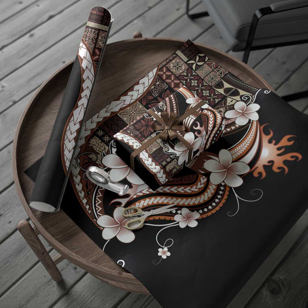 Samoa Siapo Tribal Pattern Wrapping Paper Brown Polynesian Plumeria Tapa Motif