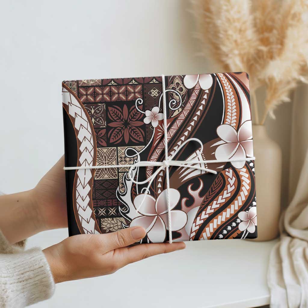 Samoa Siapo Tribal Pattern Wrapping Paper Brown Polynesian Plumeria Tapa Motif