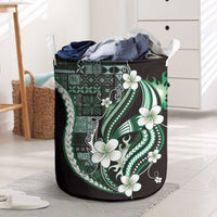 Samoa Siapo Tribal Pattern Laundry Basket Forest Green Polynesian Plumeria Tapa Motif