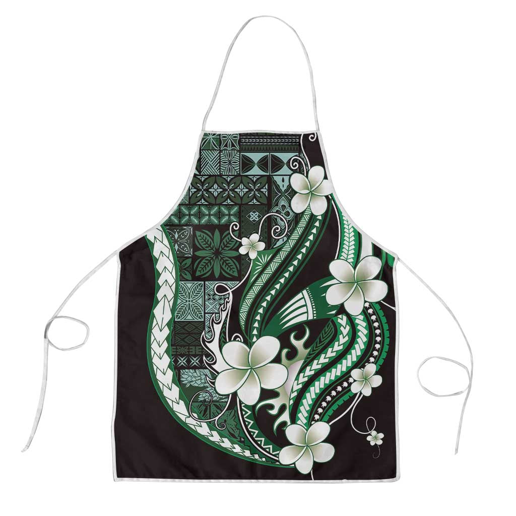 Samoa Siapo Tribal Pattern Apron Forest Green Polynesian Plumeria Tapa Motif