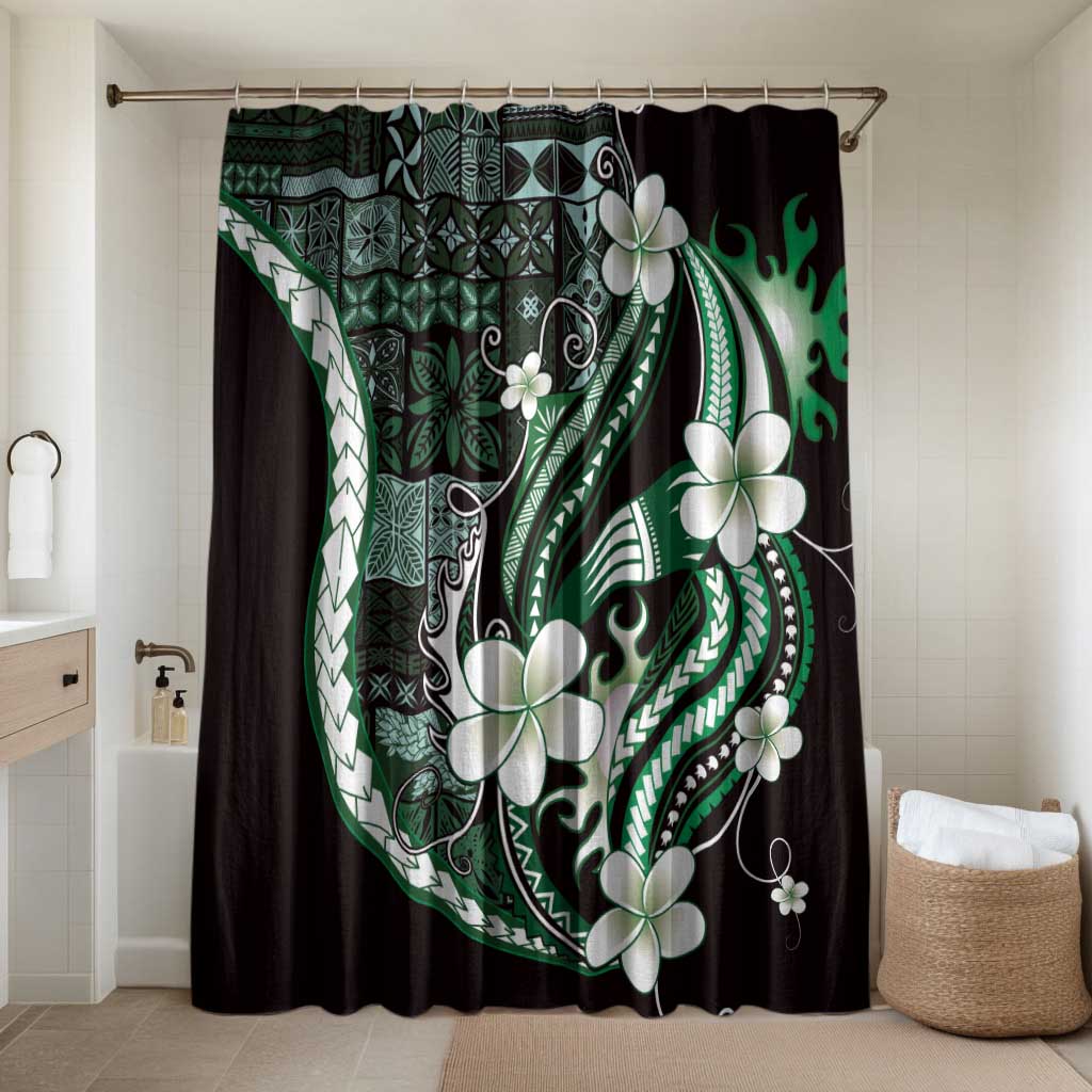 Samoa Siapo Tribal Pattern Bathroom Set Forest Green Polynesian Plumeria Tapa Motif