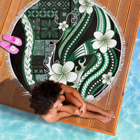 Samoa Siapo Tribal Pattern Beach Blanket Forest Green Polynesian Plumeria Tapa Motif