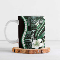 Samoa Siapo Tribal Pattern Ceramic Mug Forest Green Polynesian Plumeria Tapa Motif