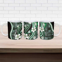 Samoa Siapo Tribal Pattern Ceramic Mug Forest Green Polynesian Plumeria Tapa Motif