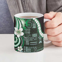 Samoa Siapo Tribal Pattern Ceramic Mug Forest Green Polynesian Plumeria Tapa Motif