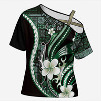 Samoa Siapo Tribal Pattern Cross Shoulder Shirt Forest Green Polynesian Plumeria Tapa Motif