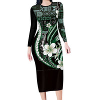 Samoa Siapo Tribal Pattern Family Matching Long Sleeve Bodycon Dress and Hawaiian Shirt Forest Green Polynesian Plumeria Tapa Motif LT9 Mom's Dress Green - Polynesian Pride