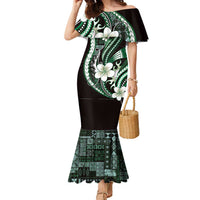 Samoa Siapo Tribal Pattern Family Matching Mermaid Dress and Hawaiian Shirt Forest Green Polynesian Plumeria Tapa Motif LT9 Mom's Dress Green - Polynesian Pride