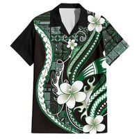 Samoa Siapo Tribal Pattern Family Matching Off Shoulder Maxi Dress and Hawaiian Shirt Forest Green Polynesian Plumeria Tapa Motif