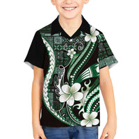 Samoa Siapo Tribal Pattern Family Matching Off Shoulder Maxi Dress and Hawaiian Shirt Forest Green Polynesian Plumeria Tapa Motif