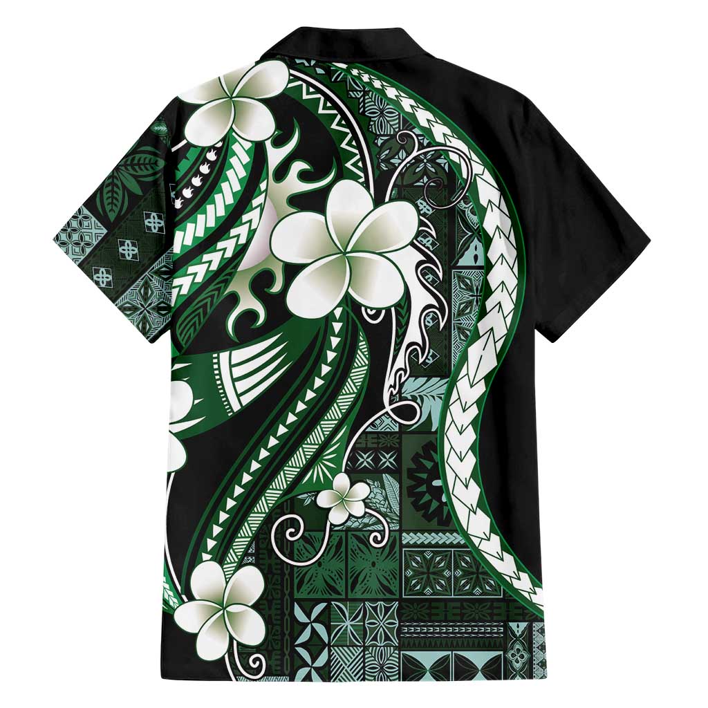 Samoa Siapo Tribal Pattern Family Matching Summer Maxi Dress and Hawaiian Shirt Forest Green Polynesian Plumeria Tapa Motif