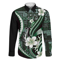 Samoa Siapo Tribal Pattern Family Matching Summer Maxi Dress and Hawaiian Shirt Forest Green Polynesian Plumeria Tapa Motif