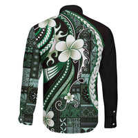 Samoa Siapo Tribal Pattern Family Matching Summer Maxi Dress and Hawaiian Shirt Forest Green Polynesian Plumeria Tapa Motif