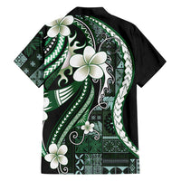 Samoa Siapo Tribal Pattern Family Matching Tank Maxi Dress and Hawaiian Shirt Forest Green Polynesian Plumeria Tapa Motif LT9 - Polynesian Pride