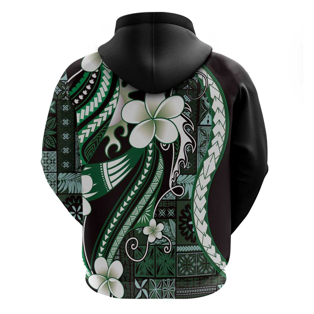 Samoa Siapo Tribal Pattern Hoodie Forest Green Polynesian Plumeria Tapa Motif