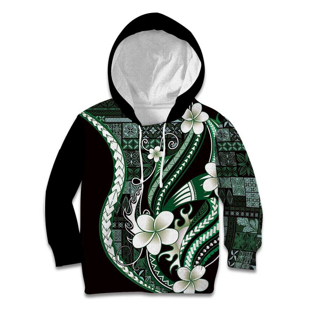 Samoa Siapo Tribal Pattern Kid Hoodie Forest Green Polynesian Plumeria Tapa Motif LT9 Hoodie Green - Polynesian Pride