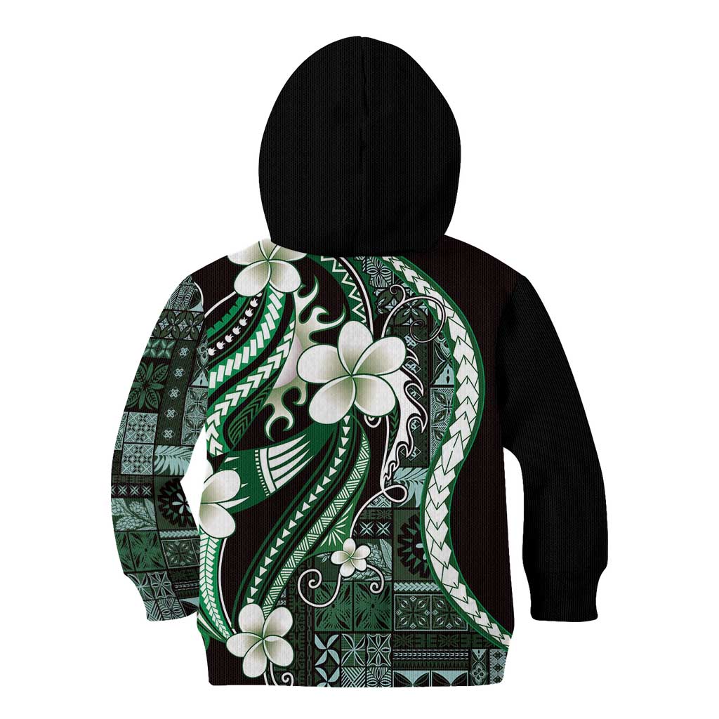 Samoa Siapo Tribal Pattern Kid Hoodie Forest Green Polynesian Plumeria Tapa Motif LT9 - Polynesian Pride